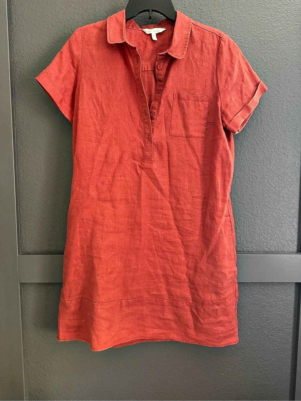 GARNET HILL • Linen Relaxed Popover Shirtdress brick red - Medium